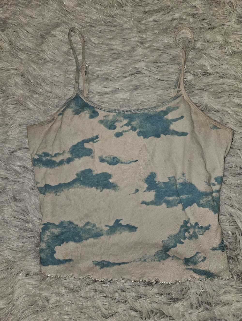 Y2K Avon Intimates Blue Tie Dye Cami Tank Top Medium Adjustable Straps Scallop
